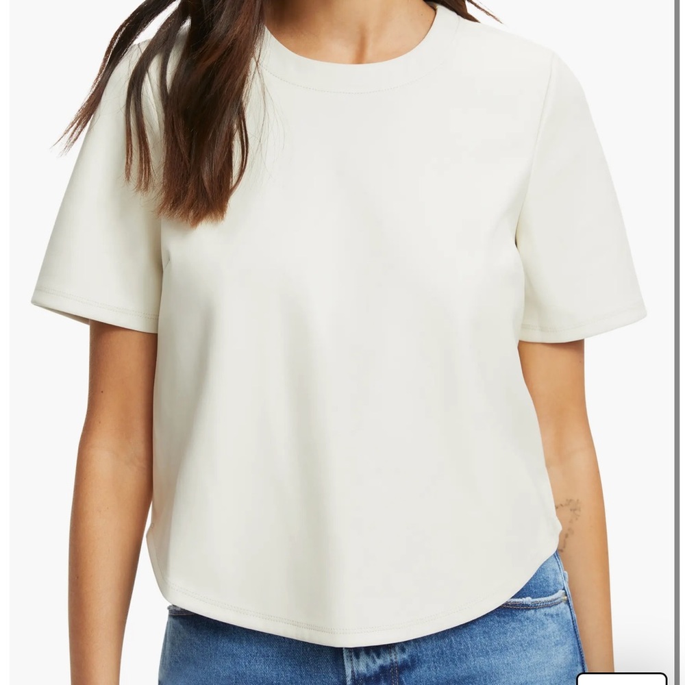 Good American Crop Faux Leather Tee NWT